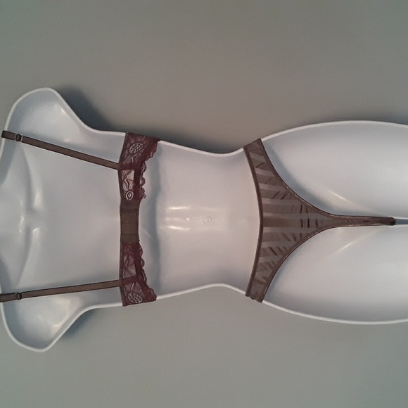 90s Parisa by Amir Demi Underwire Sheer Bra & Thong set, Taupe & Dusty Lilac 34B - Picture 3 of 15